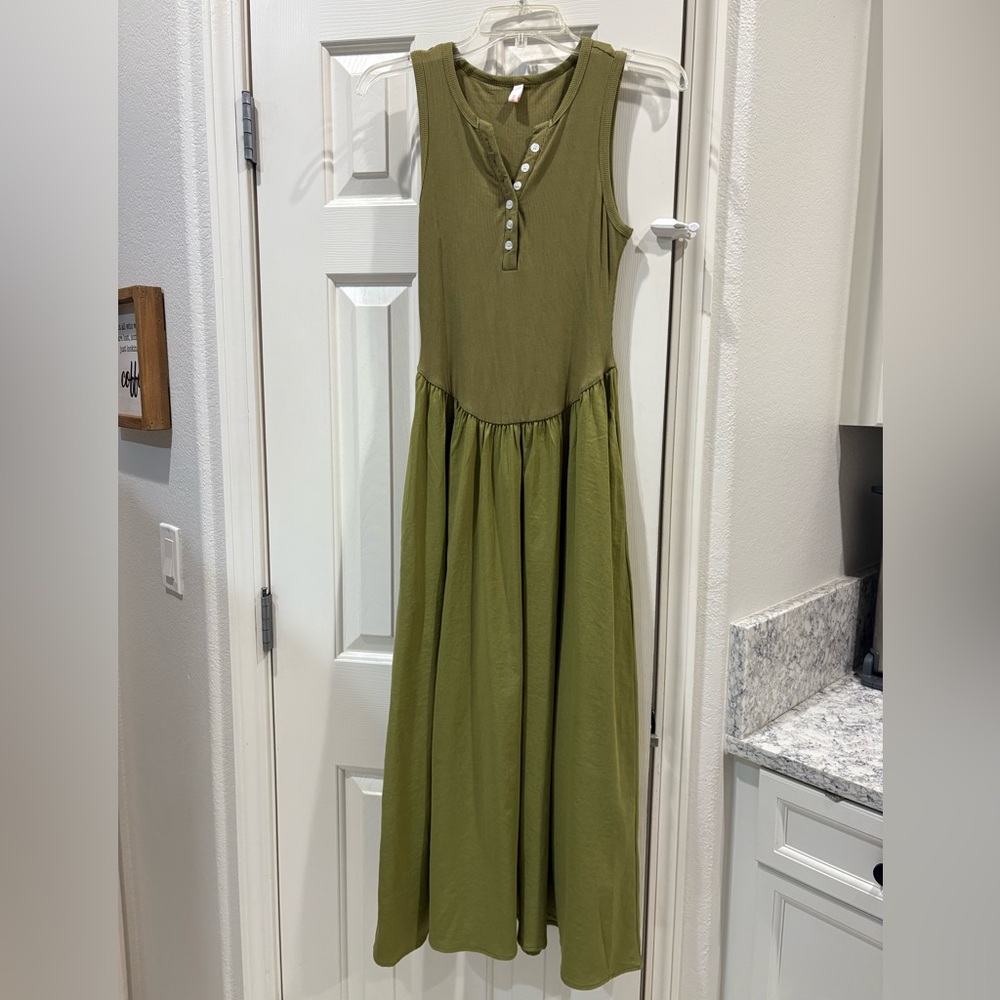 Amazon Olive Buttoned Maxi Dress
